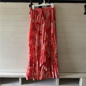 Patrons of Peace Asymmetrical Floral Skirt - Red and Pink